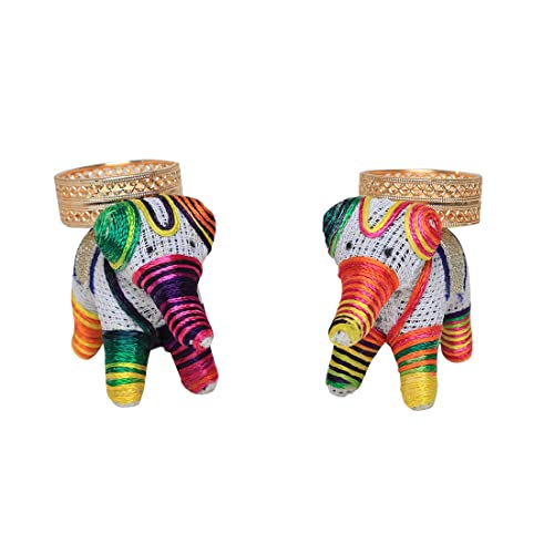 Handcrafted Elephant Tea Light Holder Set of 2 Lucky Charm Tealight Holder T-Light for Decorations Festival Gifts Xmas Decor Decorations Lighting Accessories (Without Wax) von Aditri Creation