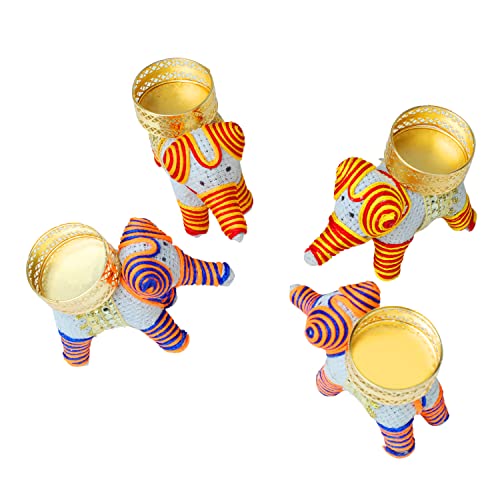 Handcrafted Elephant Tea Light Holder Set of 4 Lucky Charm Tealight Candle Holder Stand T-Light for Decorations New Year Gifts Diwali Decor Decorations Lighting Accessories (Without Wax) von Aditri Creation