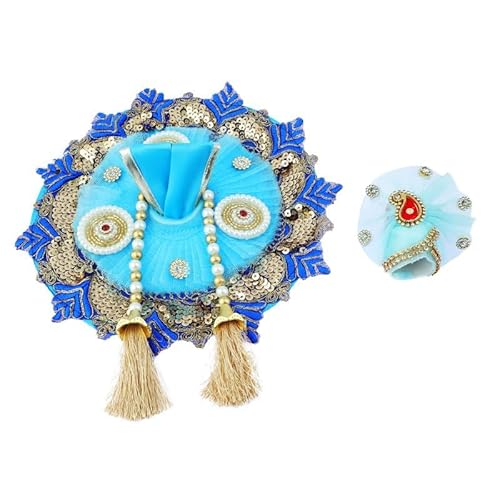 Laddu Gopal Dress Bhagwan Poshak of God Bal Gopal Kanha Krishna Kanhaiya Dev Vastra with Mukut for Metal Idol Statue for Indian Traditional Janmashtami Festival(Size:- 2-4 No.Dia- 8")(Blue) von Aditri Creation