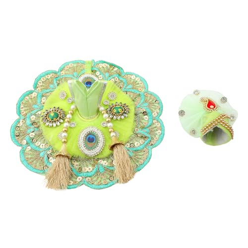 Laddu Gopal Dress Cloth Bhagwan Poshak of God Bal Gopal Kanha Krishna Kanhaiya Dev Vastra with Mukut for Metal Idol Statue for Indian Traditional Janmashtami Festival(Size:- 1-2 No.Dia- 6")(Green) von Aditri Creation