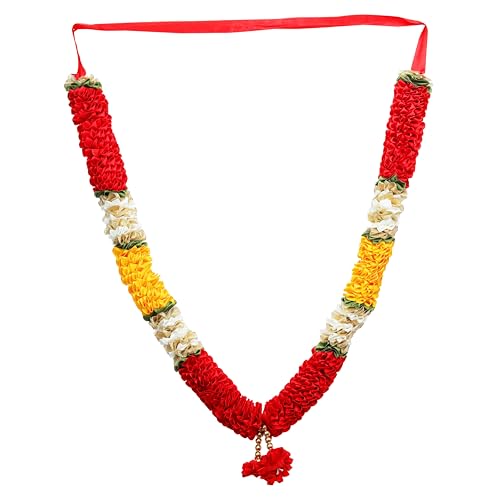 Large Artificial Red & Yellow Flower Ribbon Garland Haar Mala for Idol-Mala for God Indian Traditional Festival Decoration Pooja Sringar Articles Ornament for Multipurpose Pooja Decoration(Size:-21") von Aditri Creation