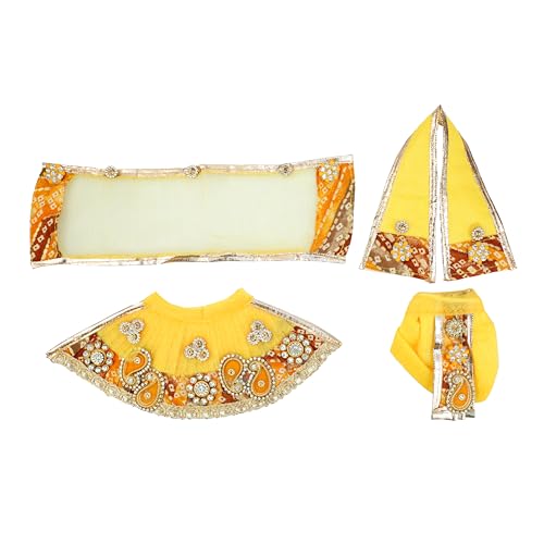 Laxmi Ganesh Dress vastra Poshak Cloth Lehenga Chunari Dhoti Puja Item samgari Radha Krishna Dress for Laxmi Ganesh Durga Devi Idol Statues Indian Traditional Festival Decoration (Size:-3")(Yellow) von Aditri Creation