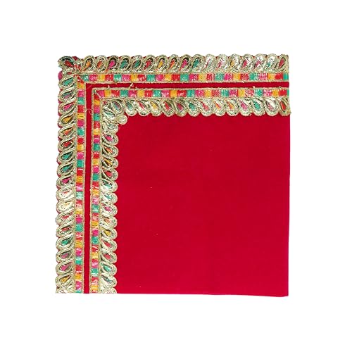 Pink Velvet Pooja Cloth Mat Aasan Decorative Cloth (Size:-18 Inches X 18 Inches) for Multipurpose Indian Traditional Pooja Festival of Colours Holi Decorations Item and Pooja Article Laxmi von Aditri Creation
