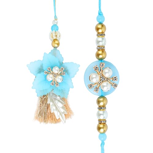 Rakhi Bhaiya Bhabhi Set of 2 Brother Bhabhi Flower Rakhi Lumba set Couple Pair Thread Bracelet with Rakhee Card Gift for Raksha Bandhan Set for Brother Sister Indian Traditional Festival von Aditri Creation