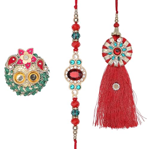 Rakhi Bhaiya Bhabhi Set of 2 for Brother Bhabhi Rakhi Lumba Set Couple Pair Thread for Raksha Bandhan Bracelet with Rakhee Gift Card Tilak Holder Kumkum Plate Platter for Indian Traditional Festival von Aditri Creation
