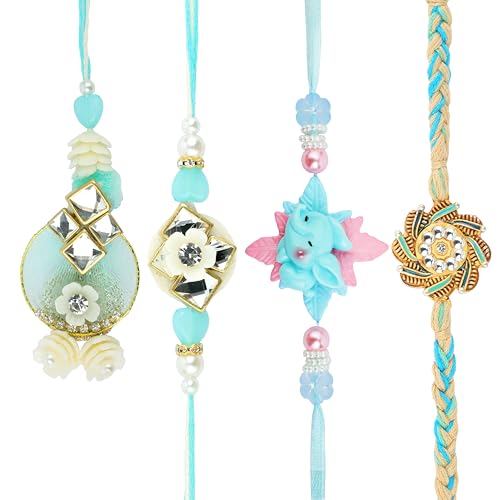 Rakhi Bhaiya Bhabhi veera Set Rakhi Lumba Set with Dora for Brother Bhabhi Set of 4 Family Rakhee Card Gift Pack Thread Bracelet Dori Kalwa for Raksha Bandhan Indian Traditional Festival von Aditri Creation