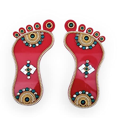 Aditri Creation Red Laxmi Charan Paduka Feet Pagla Floor Color Rangoli Decoration for Door Wall Floor House Office Festival(Length :- 6" Each) New Year Gift Gifts Return/Good Luck, (1 Pair Charan) von Aditri Creation