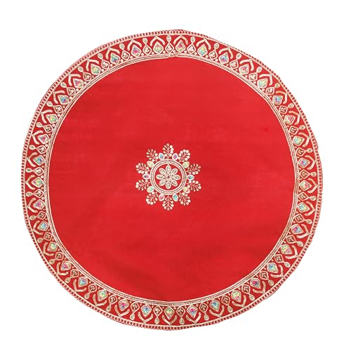 Round Red Velvet Pooja Cloth Mat Aasan Decorative Cloth with Sequence Work for Indian Traditional Multipurpose Pooja Decorations Item & Article (Size :- 22 Inches) von Aditri Creation