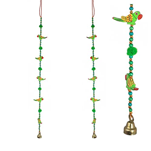 Aditri Creation Satz von 2 indischen traditionellen Tür hängen 5 Hölzerne Vögel Tota Papageischnur mit Glocke, Dekoration für Home Wandtempel Schlafzimmer Weihnachten Dekor (GröÃŸe: - 30 "ca.) von Aditri Creation