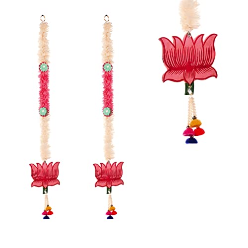 Set mit 2 weißen künstlichen Blumen und Lotusschnur, Wandbehang, Diwali-Dekoration für Zuhause, Tür, Wandtempel für indische Hochzeitsfeiern und Geschenke (Größe: 76,2 cm) von Aditri Creation