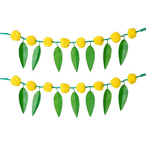 Set of 2 Artificial Marigold Flower Garlands with Mango Leaf Yellow Door Toran Decorative Hanging Bandanwar for Parties Indian Traditional Pooja Puja Items Decoration Gudi Padwa (Size :- 30” Inchs) von Aditri Creation