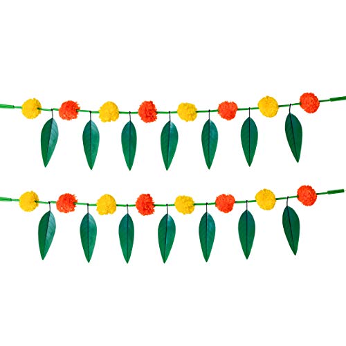 Set of 2 Artificial Marigold Flower Garlands with Mango Leaf Yellow & Dark Orange Door Toran Decorative Hanging Bandanwar for Parties Indian Puja Decoration (Size :- 30” Inchs) von Aditri Creation