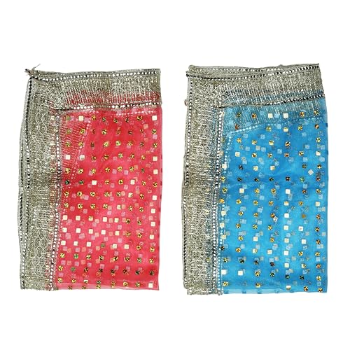 Set of 2 Chunari Decorative Silk Cloth Puja Chunni Chunar(Size:-20 Inchesx14 Inches)Aasan Mat for Indian Traditional Cultural Festival Decoration Statue Frame Idol Temple(Pink & Blue) von Aditri Creation