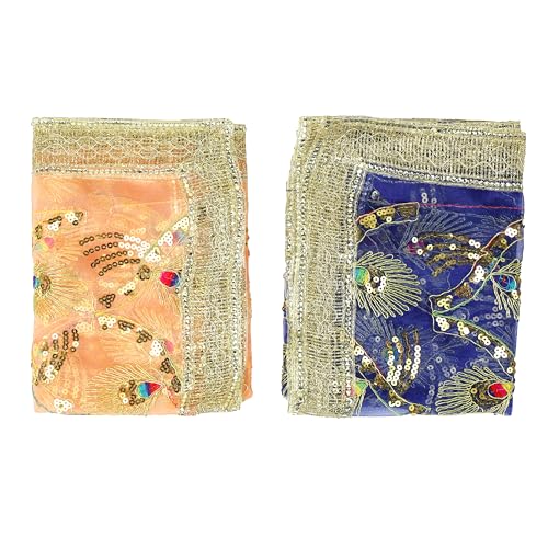 Set of 2 Decorative Chunari Artificial Silk Cloth Puja Chunni Chunar (Size:- 40 Inches x 20 Inches) Chunari Aasan Mat for Indian Traditional Cultural Statue Temple Festival Decoration (Blue,Pink) von Aditri Creation