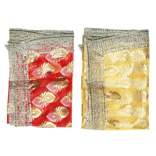 Set of 2 Decorative Chunari Artificial Silk Pooja Chunari(Size:-40"X20") Chunni Puja Indian Traditional Festival Decoration MATA Ki Chunri for Statue Chowki Aasan Mat Poster Frame(Red,Yellow) von Aditri Creation