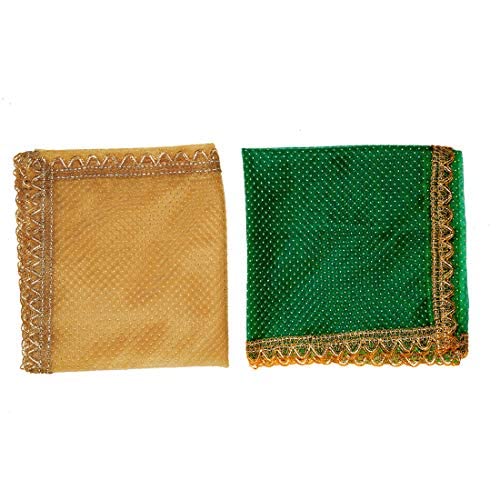 Set of 2 Decorative Cloth Pooja Asaan Mat Backdrop Large Netted Green & White Chunari (Size :- 40 Inches x 40 Inches) Puja Diwali Festival Decoration for Statue Chowki Aasan Mat Posters Frame von Aditri Creation