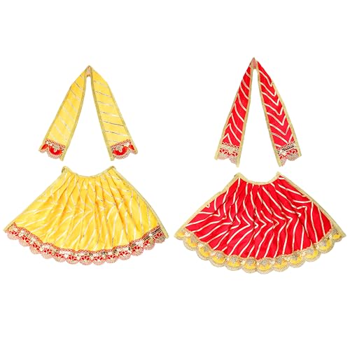 Set of 2 Decorative Laxmi Durga Devi MATA Dress poshak vastra Indian Traditional Cloth lehanga Chunari Pooja Item for Idol Statue for Indian Traditional Navratri Festival Temple(Size:-7")(Red,Yellow) von Aditri Creation