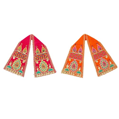 Set of 2 Decorative Puja Cloth Chunari, Pooja Chunar Ganesh Dupatta (Size:-6 Inch x 2 Inch) Pooja Items Articles for Indian Traditional Festival Decoration for Statue Frame Idol Temple(Pink+Orange) von Aditri Creation