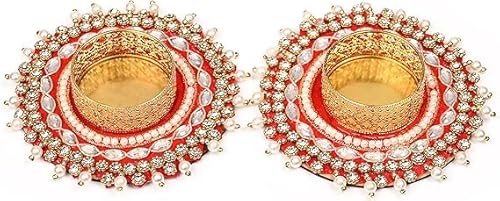Set of 2 Decorative Red Tea Light with Moti Beads T Light Holder Candle Stand Tealight T-Light Holders Lightning Lighting Accessories Wedding Festival Home Decor(Without Wax) Size:- 4" Inches von Aditri Creation
