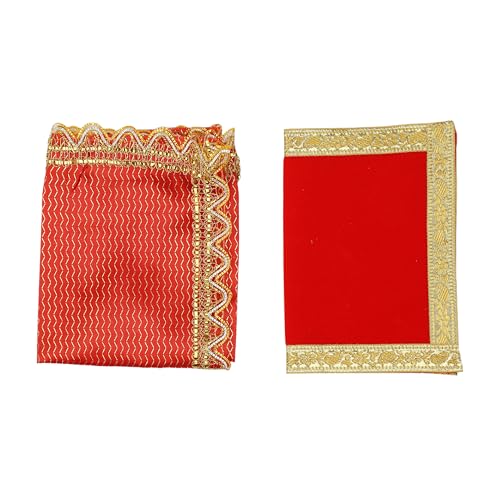 Set of 2 Decorative Small Chunari/Chunar Decorative Cloth and Pooja Mat/Aasan for Pooja Multipurpose Indian Traditional Festival Housewarming Decorations Item (Chunari- 20" X 13";Mat- 9" X 7")(Red) von Aditri Creation