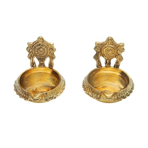 Set of 2 Diya Deepak Pooja Diya Item Religious Brass Oil Lamp Pooja Essential Decoration (2 INCH) Aarti Diya Lighting Accessories Gift Items Pooja Kit Lanterns Lamps von Aditri Creation