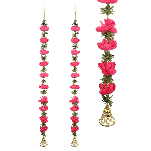 Set of 2 Door Hanging with Artificial Rose Flower Made up of String Hanging and Beads with Bell for Home Wall Temple Indian Traditional Festival Decoration Home Decor(Size:-36"X2")(Pink) von Aditri Creation