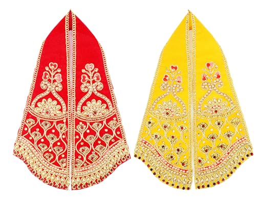 Set of 2 Ganesha Dupatta Velvet Puja Cloth Chunari Pooja Chunar Puja Articles for Indian Traditional Festival Housewarming Decoration for Idol Statue Frame Temple(Size:-12 Inch x 4 Inch)(Red,Yellow) von Aditri Creation