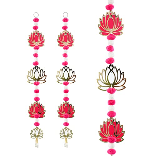 Set of 2 Wooden Pink Lotus String Wall Hanging Decoration for Home Door Wall Temple for Indian Wedding Festival Decorations Home Door Wall Decor Festivities and Gifting (Size:- 22 Inches / 1.8 Feet's) von Aditri Creation