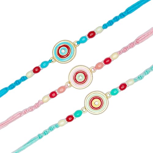 Set of 3 Rakhi for Brother Rakhi Thread for Bhai Bhabhi Bhaiya and Bhatiji Raksha Bandhan Rakhi Set Dora Bracelet Kalwa with gift Pack for Brother Sister Indian Traditional Festival Rakhi (Design 1) von Aditri Creation