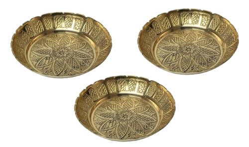 Set of 3 small Nakshi Plate, Decorative Brass Indian Prasad Plate Katori for Pooja Utensils Item Articles for Indian Traditional Festival Decorations Pooja Kit (Size:- 3 Diameter)(Golden) von Aditri Creation