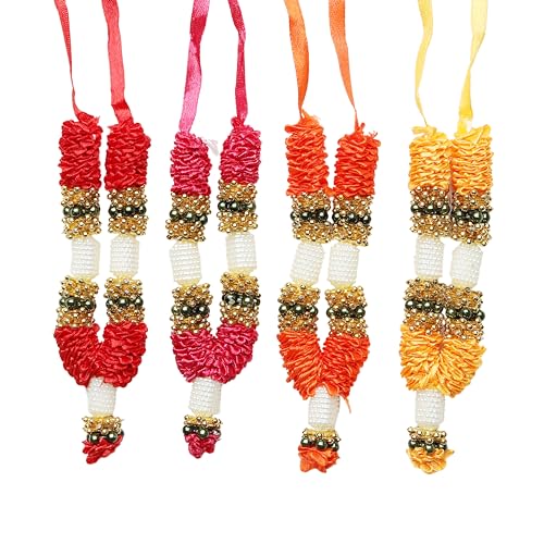 Set of 4 Colorful Mala Artificial Flowers Ribbon Garland Haar Mala for Idol-Mala for God, Indian Traditional God Idol Frame Pooja Sringar Articles Ornament (Size:-5" Inches) von Aditri Creation