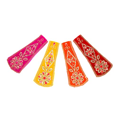 Set of 4 Decorative Puja Chunari,Pooja Chunar Ganesh Dupatta(Size:-12 Inch x 3 Inch)Pooja Items Articles for Indian Traditional Festival Decoration for Statue Frame Idol Temple(Red+Yellow+Pink+Orange) von Aditri Creation