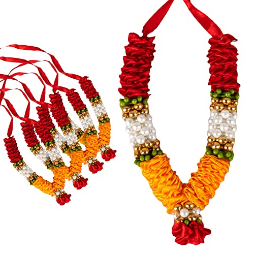 Set of 4 Mala Artificial Flowers Ribbon Garland Haar Mala for Idol-Mala for God, Pooja Sringar for Indian Traditional Festival Decoration Articles Ornament (Size:- 4")(Red Orange) von Aditri Creation