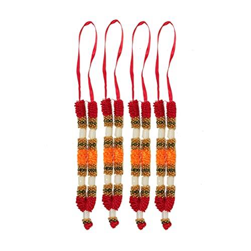 Set of 4 Mala Artificial Flowers Ribbon Garland Haar Mala for Photo Frame Small Idol for God, Pooja Sringar Articles Ornament Laxmi Ganesh for Indian Traditional Festival (Size:- 7")(Red,Orange) von Aditri Creation