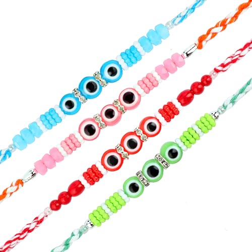 Set of 4 Rakhi for Brother Rakhi Thread Bracelet for Bhai Bhabhi Bhaiya veera Raksha Bandhan Set Dora Bracelets with Rakhi Card gift Pack for Brother Sister Indian Traditional Raksha Bandhan Festival von Aditri Creation