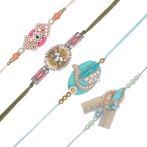 Set of 4 Rakhi for Brother Rakhi Thread Bracelet for Bhai Bhabhi Bhaiya veera Raksha Bandhan Set Dora Bracelets with Rakhi Card gift Pack for Brother Sister Indian Traditional Raksha Bandhan Festival von Aditri Creation