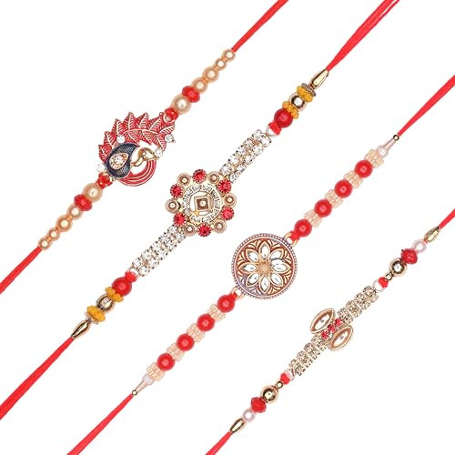 Set of 4 Rakhi for Brother Thread Bracelet for Bhai Bhabhi Bhaiya veera Raksha Bandhan Dora Set Bracelet with Rakhi Gift Card Pack for Brother Sister Indian Traditional Raksha Bandhan Festival von Aditri Creation