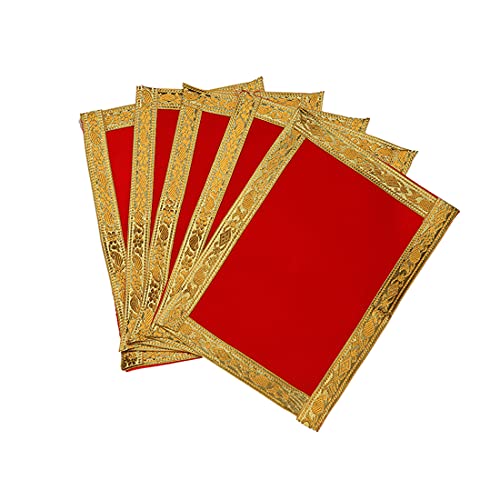Set of 5 Mat Aasan Small Pooja Aasan Decorative Cloth for Laxmi Ganesh Multipurpose Pooja Indian Traditional Cultural Navratri Festival Decoration Item Article Puja Kit(Size:-7 Inch X 10 Inch)(Red) von Aditri Creation