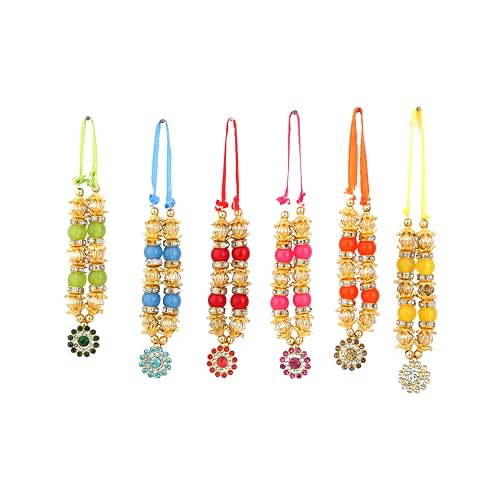 Set of 6 Mala Artificial Beads Ribbon Garland, Small Idol Mala Pooja Sringar Articles Ornament Indian Traditional Festival Decoration Home Decor for God Frame Housewarming(Size:-2" Inches) von Aditri Creation