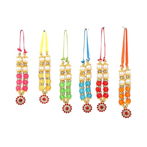 Set of 6 Mala Artificial Beads Ribbon Garland, Small Idol Mala Pooja Sringar Articles Ornament Indian Traditional Festival Decoration Home Decor for God Frame Housewarming(Size:-2" Inches) von Aditri Creation