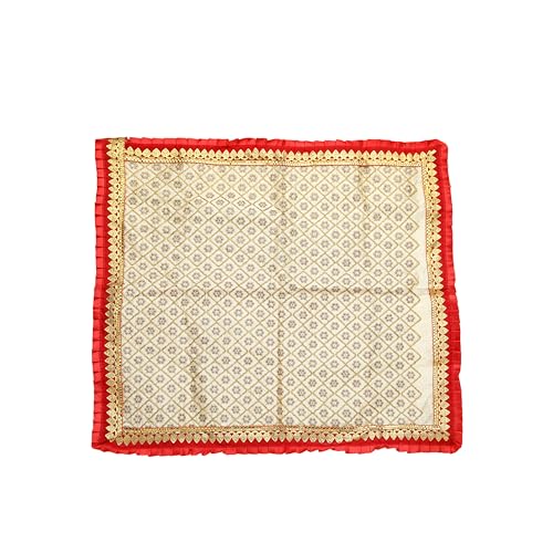 Off-White Artificial Silk Cloth Pooja Cloth Mat Aasan Decorative Cloth (Size:-20 Inches X 22 Inches) for Multipurpose Traditional Pooja Decorations Item & Pooja Article Yellow Laxmi von Aditri Creation