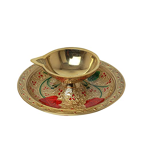 Small Minakari Diya Deepak Pooja Diya Puja Item Religious Brass Oil Lamp Pooja Essential Decoration Aarti Diya Lighting Accessories Gift Items Pooja Kit Lanterns Lamps(Size:- 3 Inches) von Aditri Creation