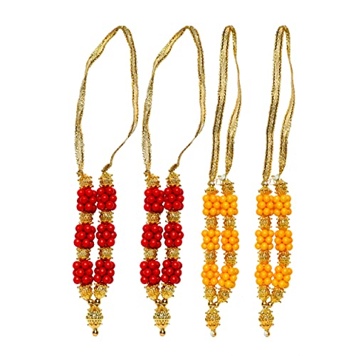 Aditri Creation Set of 4 Small Artificial Flowers Ribbon Garland Haar Mala Large for Idol-Mala for God, Indian Traditional Pooja Sringar Articles Ornament(Size:- 4" Inches)(Colour:- Red and Yellow) von Aditri Creation