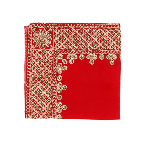 Velvet Pooja Cloth Mat Aasan Decorative Cloth for Multipurpose Indian Traditional Pooja Festival Decorations Item and Pooja Article Yellow Laxmi(Size:-15 Inches X 15 Inches)(Red) von Aditri Creation