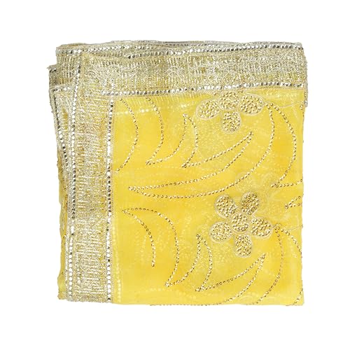 Yellow Decorative Netted Cloth Pooja Chunari(Size:- 40 Inchex 20 Inche)Chunni Puja Indian Traditional Cultural Festival Decoration Chunr MATA Ki Chunri for Statue Chowki Aasan Mat Poster Frame von Aditri Creation