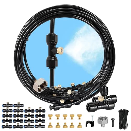 Sprühnebel Terrasse für Den Außenbereich, Sprühnebel Kühlung mit Messing Nebeldüsen & Wasserfilter, für Garten Rasen, Wasservernebler zum Kühlen von Außengewächshaus (12 meters 16 nozzles) von Adius