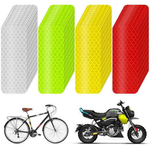 Adiwo 48 STK Warnung Reflektierende Aufkleber, 8 x 3 cm Selbstklebend Reflektor Aufkleber, für Fahrräder, Kinderwagen, Schulranzen, Rucksack, Roller, Helme(Silber,Gelb,Rot,Grün) von Adiwo