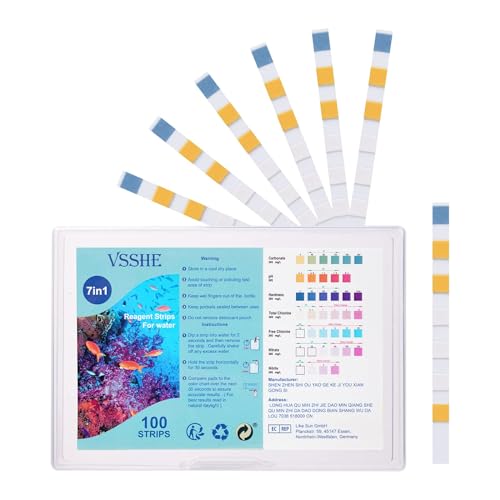 Adiwo 7 in 1 Aquarium Teststreifen,100 Aquarium Wassertest zum Testen von Gesamthärte Gesamtalkalinität Karbonat Nitrat Nitrit Freiem Chlor PH Genauer Salzwasser Süßwasser Streifen Aquarium Test Kit von Adiwo