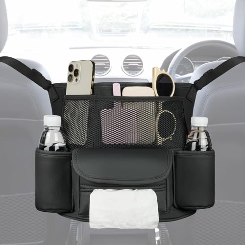 Adiwo Auto Organizer Zwischen Vordersitzen, Auto Netztaschen Handtaschenhalter Auto Aufbewahrungstasche Multifunktionales Große Auto Rücksitz Organizer Haustier Kinder Barriere Autonetz Tasche Schwarz von Adiwo