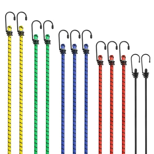Adiwo Spanngummi mit Haken, 12er Set Universal Gepäckspanner in 5 Längen Extra Stark Spanngurte Mehrfarbig Schnellspanner Expander Spanngummi Spanngurt Set von Möbeln Sackkarren Camping Motorrad Haken von Adiwo
